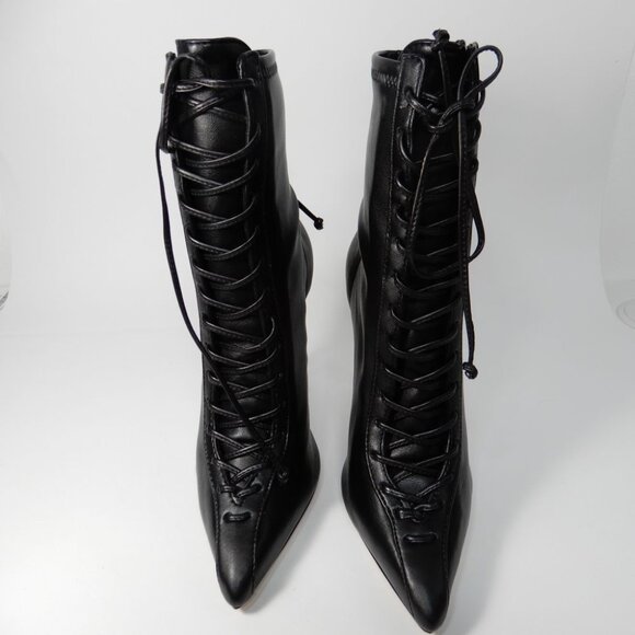 SCHUTZ Tennie Lace Up High Heel Pointed Toe Boots Bootie Size 5.5 Black NEW $188 - Picture 9 of 16